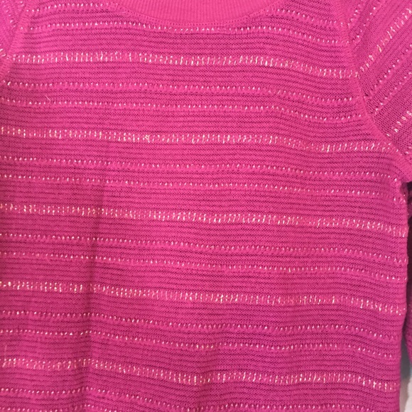 Large magenta &gold striped sweater raglan style - Picture 2 of 4